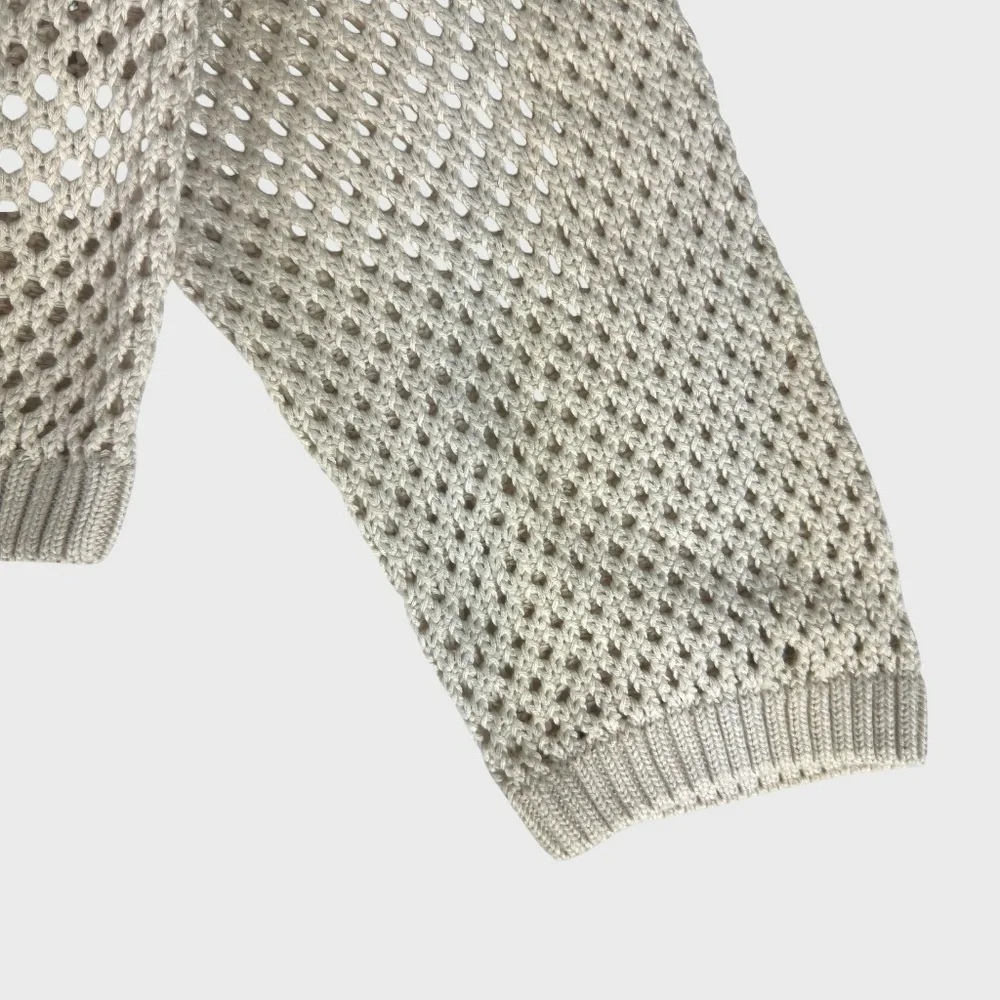 H&M Beige Open-Knit Button-Down Cardigan with Ribbed Collar - Picture 6 of 10